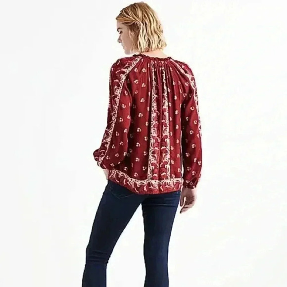 Lucky Brand Rust Bohemian Floral Peasant Blouse, Size Small - Picture 2 of 16